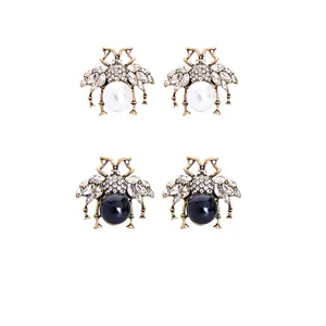 e041630 925 Silver Needle Vintage Insect Beetle Diamond Jewel Pearl Earring Stud Women 2021