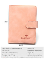Penjepit Paspor Kulit PU Anti Magnetik RFID Blocking, Tempat Paspor, Penutup Paspor, Dompet Perjalanan dengan Kancing Magnetik