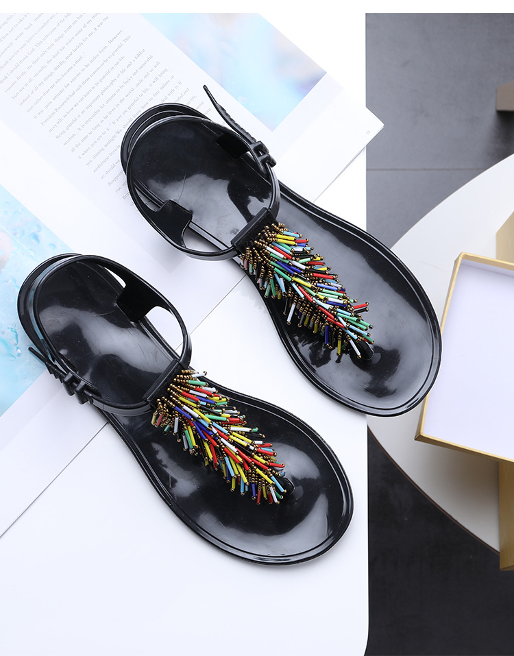 New Fashion Sandal Beaded T-shaped Belt Footwear Comfortable Sandals for Flat Feet
