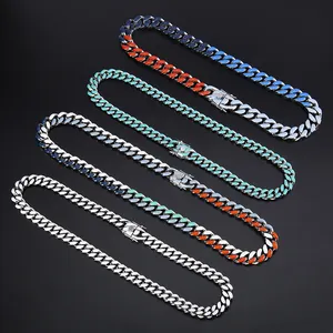 Wholesale Custom Enamel Hip Hop Cuban Curb Link Mens Miami Stainless Steel Chain Necklace Cuban Link Chain