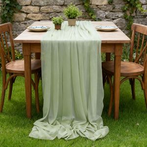 <span class=keywords><strong>Chemin</strong></span> <span class=keywords><strong>de</strong></span> <span class=keywords><strong>table</strong></span> en tulle fantaisie transparent blanc et vert sauge pour mariage en extérieur, tissu en mousseline pour la maison, banquet <span class=keywords><strong>de</strong></span> mariage romantique - Product Image 1