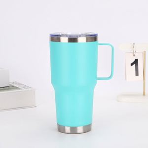 Custom OEM ODM 20oz 30oz Double Wall Stainless Steel <b>Coffee</b> Cup Vacuum Insulated Travel Tumbler with Metal Handle and Lid Gift - Product Image 3