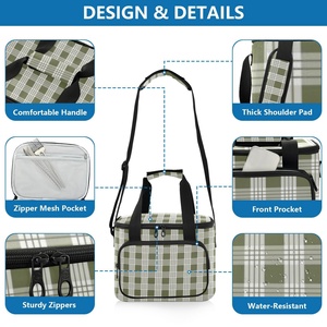 Hawaiian Custom Green Gingham Checked Print Large Capacity Waterproof Insulated Cooler <b>Bags</b> Thermal Tote <b>Lunch</b> <b>Bag</b> for Women Men - Product Image 4