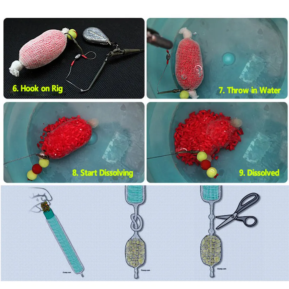 Pesca alla carpa PVA Mesh Refill Rullo Dei Capelli Rig Hook Bait Feeder Sacchetti di Acqua veloce Dissoluzione Alimentatore PVA sacchetti di pva netto