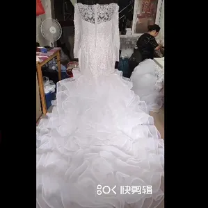 2021 Customize Making Gorgeous Ruffles Bridal Dresses Off Shoulder Arabic Mermaid Wedding Dresses Bridal Gowns
