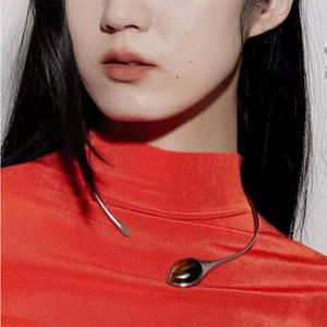 Gargantilla de estilo Serpiente de Cobre chapado en oro a la moda, <span class=keywords><strong>Collar</strong></span> Chapado en plata con piedra de ojo de Tigre de gota de agua Natural - Product Image 2