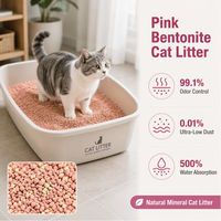 Litière pour chat en bentonite de sodium rose, issue de minerai naturel, à agglomération rapide, hautement absorbante, faible poussière, moins de désordre, forte absorption des odeurs, vente en gros usine