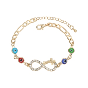 White CZ Stones 14K Gold Devil Eye <strong>Bracelet</strong> Lucky 8 Brass <strong>Bracelet</strong> Cuff <strong>Infinity</strong> Figaro Link Chain <strong>Bracelet</strong> for Women Jewelry - Product Image 1