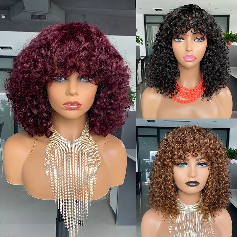 SDD Super Double Drawn Machine Made Fringe Wig Raw Virgin Hair Cuticle Aligned 200% Density Short 100% Human Hair Wigs