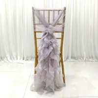 Elegan Blush Pink Chiffon Ruffle Pernikahan Keriting Willow Kursi Ikat untuk Kursi Perjamuan Tempat Dekorasi Pernikahan Romantis