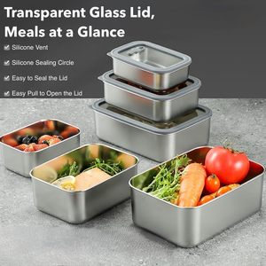Japanese Bento <b>Box</b> With Leakproof Stackable Design 304 Stainless Steel and Glass Cover for Food Storage - Product Image 2
