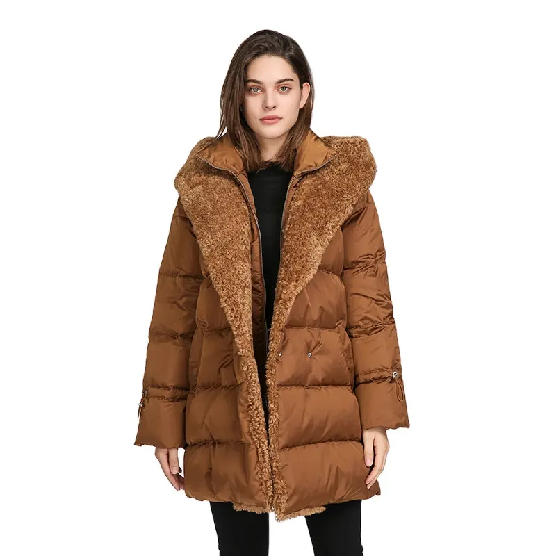 2021 Customized warm faux fur collar hooded for ladies down long plus size women jacket and winter puffer coat