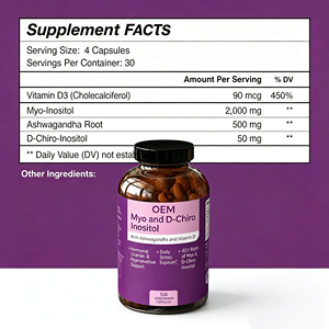 Cápsulas de Mio-D-Chiro-Inositol al por Mayor OEM de Marca Privada, 120 Cápsulas con Vitamina D3 y <span class=keywords><strong>Ashwagandha</strong></span>, <span class=keywords><strong>Beneficios</strong></span> Antioxidantes para Adultos, a Granel - Product Image 2