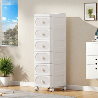 Meuble de rangement multifonctionnel en plastique à tiroirs étroits ; Table de chevet pour chambre et salle de bain, étagère pour vêtements, collations et papeterie