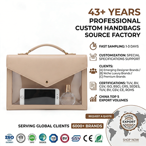 Bolso de Mano de Cuero PU Beige con Ventana de PVC, Elegante y Lujoso, con Solapa Tipo Sobre, para Uso Diario, Chic, para Mujer, OEM Personalizado - Product Image 1