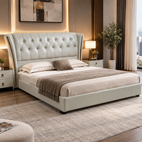Letto matrimoniale americano in pelle, per camera da letto principale, in lino, 1.8m/1.5m, in legno massello, moderno, semplice, europeo, morbido