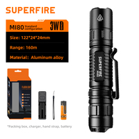Lampe torche tactique LED multifonctionnelle Superfire, rechargeable par USB, en alliage d'aluminium, étanche, 300 lumens, faisceau de 160 m, camping