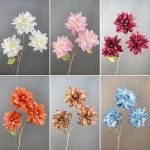 Bouquet de fleurs artificielles de dahlias à 3 têtes de haute qualité en soie pour décoration de mariage professionnelle, fête à domicile, approvisionnement direct usine - Product Image 2