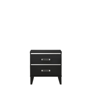 Chelsie Black Finish Nightstand With Two <b>Drawers</b> And Silver Handles <b>For</b> Bedroom <b>Storage</b> - Product Image 2