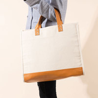 Sac fourre-tout de plage et de shopping en toile, cuir et coton, robuste, personnalisable, avec fermeture éclair et sangle en cuir, vente en gros du fabricant