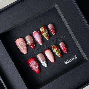 Uñas postizas talladas en almendra modelo francés de prensa de 10 piezas hechas a mano, accesorio de belleza de salón suave de alta calidad, uñas artificiales - Product Image 6