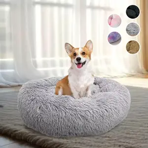 Sakinleştirici köpek yatağı Cama de perro peluş kürk sıcak yuvarlak Donut lüks hayvan yatak kedi yastık yıkanabilir Pet yatak köpek kedi için