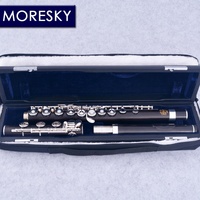 MORESKY 17 Holes Ebony/Grenadilla Flute Open Hole Silver Plated C Key E Mechanism Tone C Grenadilla Wood Professional Flute
