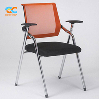 Chaise de séminaire ergonomique empilable avec accoudoirs, certifiée BIFMA, mobilier de salle de formation, métal orange, directement du fabricant