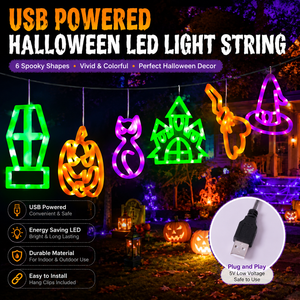 Guirnalda de Luces LED Decorativas de Halloween, Alimentadas por USB, con Calabazas Colgantes, Gatos, Sombreros de Bruja, Casas Encantadas, Ataúdes y Escobas, Decoración para Fiestas - Product Image 1
