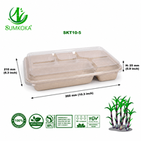 Assiette Ronde Jetable Sumkoka à 5 Compartiments en Bagasse de Canne à Sucre et Bambou Biodégradable pour Fêtes - Vente en Gros