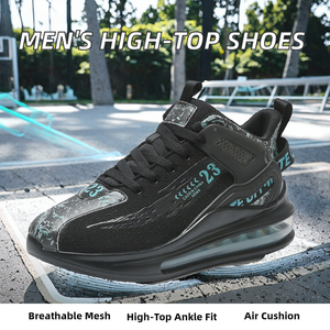 Basketball Style High Top Mesh Running Shoes for Men-Big Sizes Air <b>Cushion</b> Summer & Spring Walking Shoes Black - Product Image 2