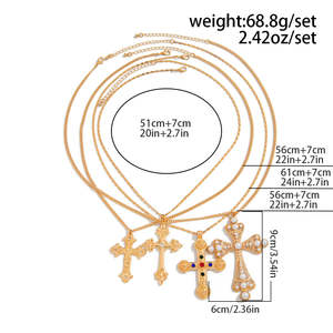 2026 אופנה 4pcs סט רטרו אתני שרשרת עבור גברים צלב זהב זהב פנינים <span class=keywords><strong>rhinestone</strong></span> פנינים תליון נשים תכשיטים אביזרים - Product Image 4
