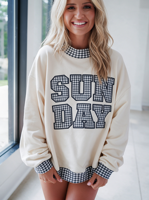 Sweatshirt Wanita Oversize Mockneck Regular Fit 3D Puff Print Katun Fleece Pullover Jumper Atasan Kasual