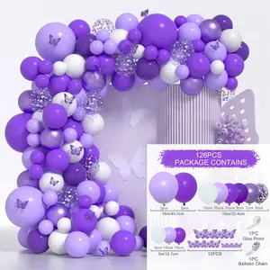 126 pz farfalla viola bianco metallizzato palloncino ghirlanda Kit Baby Shower decorazioni per ragazza farfalla adesivi palloncini arco