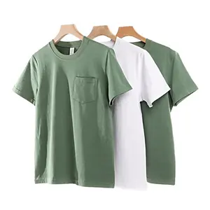 Low MOQ heavy cotton solid color premium plain front casual mens custom pocket t shirt