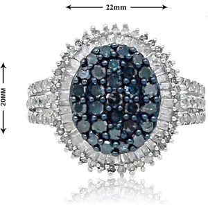 Anillo de cóctel Ornaatis Diamond Halo Cluster de 1.90 quilates de peso total, corte redondo y baguette, plata de ley, color G-H, I2, joyería de fiesta para mujer - Product Image 4