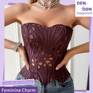 Top Modellante da Donna in Spandex Traspirante, Corsetto Modellante con Bordo in <span class=keywords><strong>Pizzo</strong></span>, Tessuto Pettinato, Livello di Controllo Forte, Vendita all'Ingrosso - Product Image 1