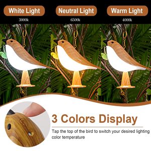 <span class=keywords><strong>Lampe</strong></span> d'oiseau sans fil portable lanterne suspendue détachable lumière d'accent de grain de bois décorative moderne pour l'extérieur carré Flexible - Product Image 6