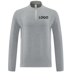 T-Shirt Fitness Personalizzata per Uomo, <span class=keywords><strong>Abbigliamento</strong></span> Sportivo Autunno-Primavera, Grigio con Zip 1/4, Vendita all'Ingrosso, Design Lul per Palestra - Product Image 4