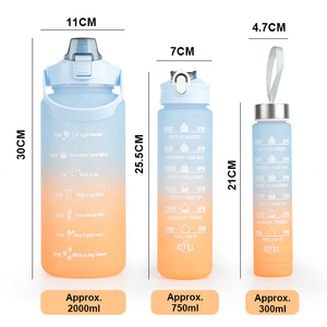 Set da 3 Borracce Motivazionali Gloway da 300ml, 750ml, 2000ml in Plastica Senza BPA con Indicatore Orario per <span class=keywords><strong>Sport</strong></span> all'Aperto o Palestra - Product Image 2