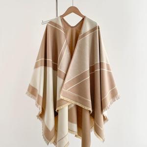 Women Geometric Knit <b>Poncho</b> Scarf Windproof Long <b>Wrap</b> for Autumn Winter Vintage Oversized Blanket Scarf <b>Ladies</b> Daily Wear - Product Image 4