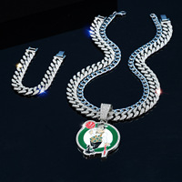 Chaîne cubaine en argent et plaqué or de luxe personnalisée pour hommes, Boston Celtics, hip-hop, entièrement sertie de cristaux, pendentif avec logo de l'équipe