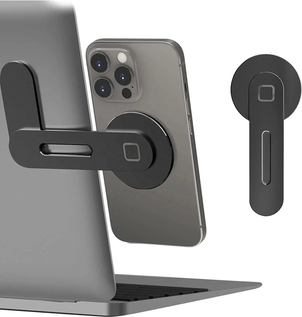 Magnetic Slim & Foldable Laptop Phone Holder for iPhone 14/13/12 Series Metal Computer Monitor Side Case All Phone Compatibility