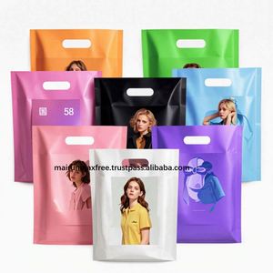 Custom Logo Screen Printed Biodegradable Recyclable T-Shirt Shopping Bags with Die Cut Handle for <b>Shoes</b> & Retail Use - Product Image 6
