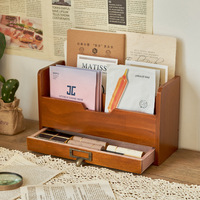 Caja de Almacenamiento de Madera Vintage para Escritorio, Organizador de Archivos y Suministros de Oficina