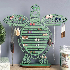 Estante de joyería de tortuga retro Soporte de pendiente de madera en forma de tortuga creativa Exhibición de estante de joyería de gran capacidad - Product Image 6
