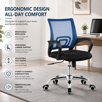 Chaise de bureau ergonomique moderne pour cadres, réglable en hauteur, pivotante, en tissu maillé, avec appui-tête fixe, base en acier inoxydable - Utilisation à domicile/au bureau