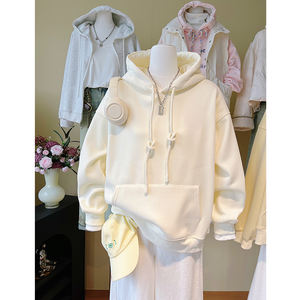 <span class=keywords><strong>Sudadera</strong></span> con Capucha Holgada de <span class=keywords><strong>Jersey</strong></span> Informal de Color Sólido de Alta Calidad, Antiencogimiento, para <span class=keywords><strong>Mujer</strong></span>, Otoño Invierno - Product Image 3