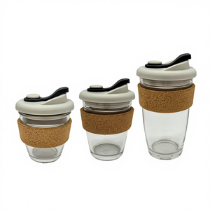 Taza de Café de Vidrio de Borosilicato de Alta Calidad de 12 oz, con Tapa de Plástico Antiderrames, Funda de Silicona, Apta para Microondas, Venta al Por Mayor - Product Image 1