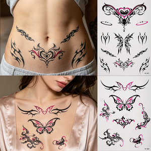 Tatouages temporaires tribaux papillon sexy pour femmes adultes, autocollant corporel 3D réaliste, imperméable, pour sous-poitrine et sternum - Product Image 4